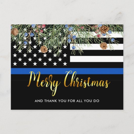 Politiebeambte Thin Blue Line Kerstmis bedankt Briefkaart (Voorkant)