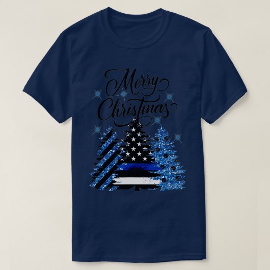 Politiebeambte Thin Blue Line Vlag Kerstboom T-shirt (Design voorkant)