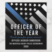 Politiebeambte van het jaar dun blauwe lijn vlag wijn etiket (Enkel label)