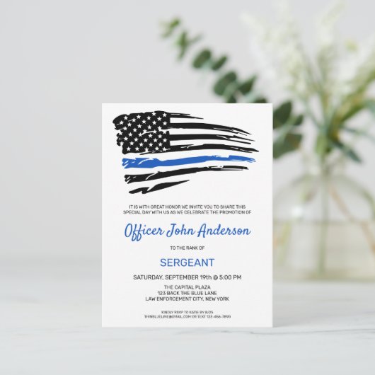 Politiebevorderende functionaris Thin Blue Line Pa Aankondigingskaart (Staand voorkant)