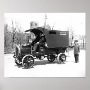 Politiebobbywagen, 1909. Oude foto Poster