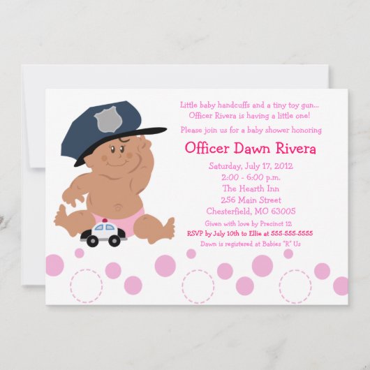 POLITIEBUREAU Cop GIRL Baby shower Uitnodiging 5x7 (Voorkant)