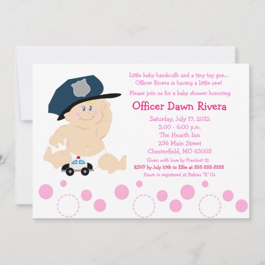 POLITIEBUREAU Cop GIRL Baby shower Uitnodiging 5x7 (Voorkant)