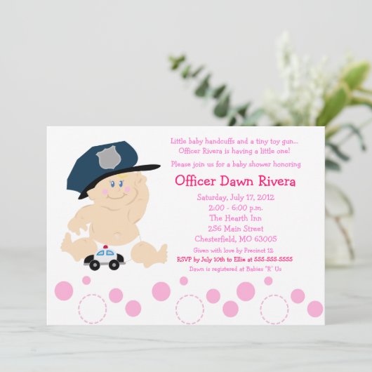 POLITIEBUREAU Cop GIRL Baby shower Uitnodiging 5x7 (Staand voorkant)