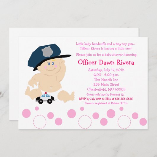 POLITIEBUREAU Cop GIRL Baby shower Uitnodiging 5x7 (Voorkant / Achterkant)