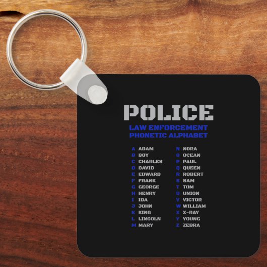 Politiecode wetshandhaving fonetisch alfabet sleutelhanger (Voorkant)