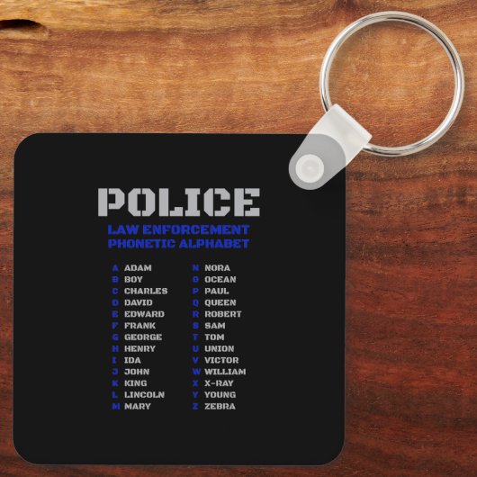 Politiecode wetshandhaving fonetisch alfabet sleutelhanger (Achterkant)