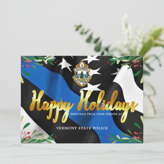 Politiedienst Thin Blue Line Flag Kerstmis Feestdagenkaart (Staand voorkant)