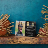 Politiedog Pensionering in blauwe lijn K9 Foto Fotoplaat (Zijkant)