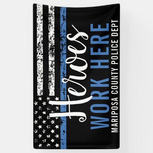 Politiehelden werken hier in de blauwe lijn Amerik Spandoek (Verticaal)