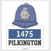Politiehelm met naam en nummer. Britse politie Sticker (Vel)