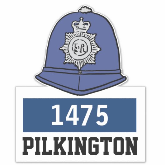 Politiehelm met naam en nummer. Britse politie Sticker (Voorkant)
