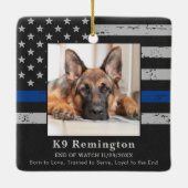 Politiehond K9 Memorial Foto EOW Thin Blue Line Keramisch Ornament (Achterkant)