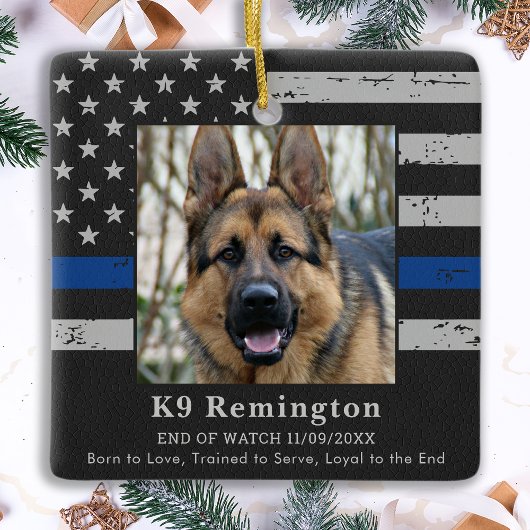 Politiehond K9 Memorial Foto EOW Thin Blue Line Keramisch Ornament