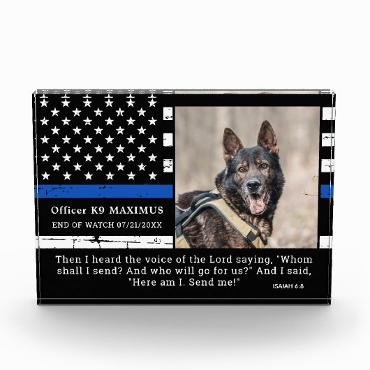 Politiehond Thin Blue Line Officer K9 Memorial Fotoblokken (Voorkant)