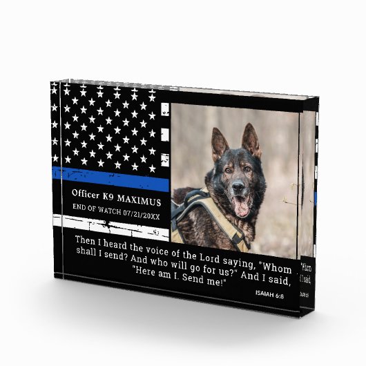 Politiehond Thin Blue Line Officer K9 Memorial Fotoblokken (Rechts)
