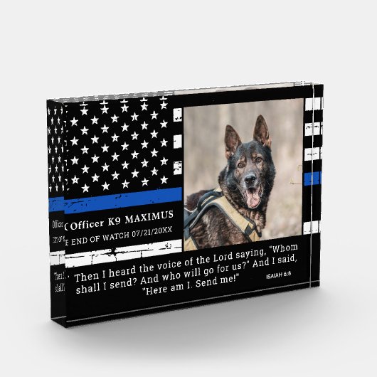 Politiehond Thin Blue Line Officer K9 Memorial Fotoblokken (Links)