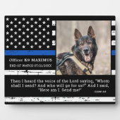 Politiehond Thin Blue Line Officer K9 Memorial Fotoplaat (Voorkant)