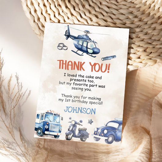 Politiejongen 1e verjaardagsfeestje bedankkaart