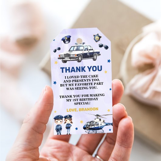 Politiejongen 1e verjaardagsfeestje cadeaulabel