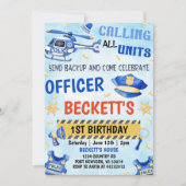 Politiejongen 1e verjaardagsfeestje kaart (Voorkant)