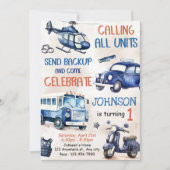 Politiejongen 1e verjaardagsfeestje kaart (Voorkant)