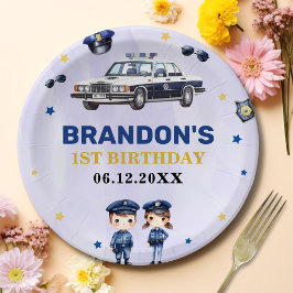 Politiejongen 1e verjaardagsfeestje papieren bordje