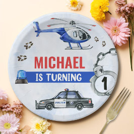 Politiejongen 1e verjaardagsfeestje papieren bordje