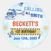 Politiejongen 1e verjaardagsfeestje ronde sticker (Voorkant)