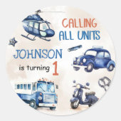 Politiejongen 1e verjaardagsfeestje ronde sticker (Voorkant)