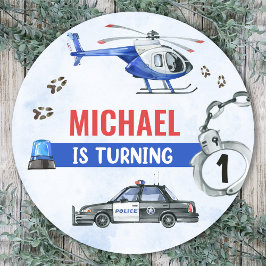 Politiejongen 1e verjaardagsfeestje ronde sticker
