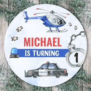 Politiejongen 1e verjaardagsfeestje ronde sticker