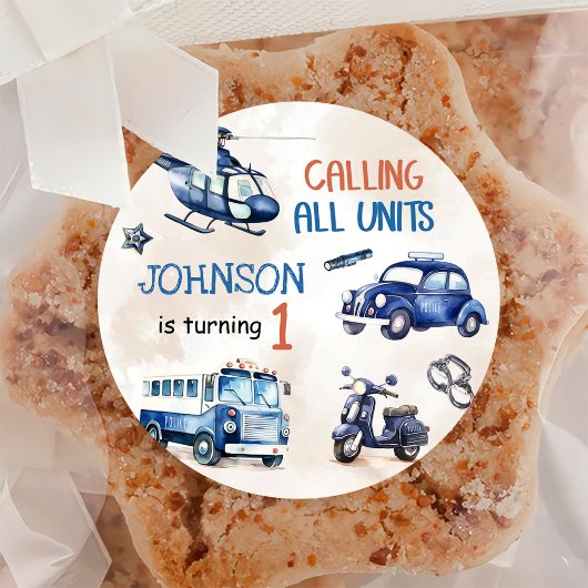 Politiejongen 1e verjaardagsfeestje ronde sticker