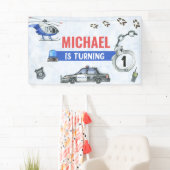 Politiejongen 1e verjaardagsfeestje spandoek (Insitu)