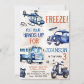 Politiejongen 3e verjaardagsfeestje kaart (Voorkant)