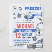 Politiejongen 3e verjaardagsfeestje kaart (Voorkant)