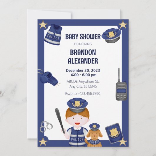 Politiejongen babyshower Uitnodiging (Voorkant)