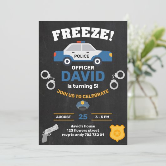 Politiejongen Birthday Party politieman Chalkboard Kaart (Staand voorkant)