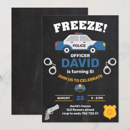 Politiejongen Birthday Party politieman Chalkboard Kaart (Voorkant / Achterkant)