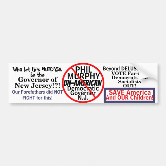 Politiek anti-Phil Murphy NJ-democraat Bumpersticker (Voorkant)