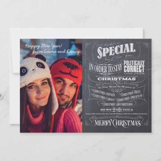 Politiek correcte krijt maakte kerst wakker feestdagenkaart (Voorkant)