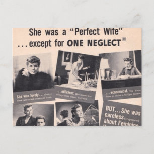 Politiek onjuiste "perfecte vrouw" retro advertent briefkaart