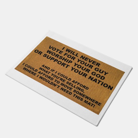 Politiek, religie en verkoper Afstotende Deurmat (Schuin)