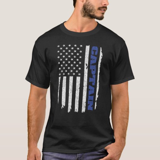 Politiekapitein Thin Blue Line American Vlag VS T-shirt (Voorkant)