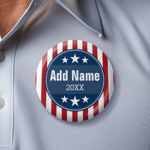 Politieke campagne - patriottische sterren en stri ronde button 5,7 cm