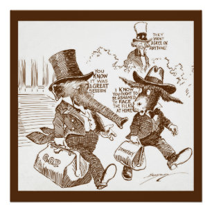 Politieke Cartoon VS c. 1920 Elephant & Donkey Poster