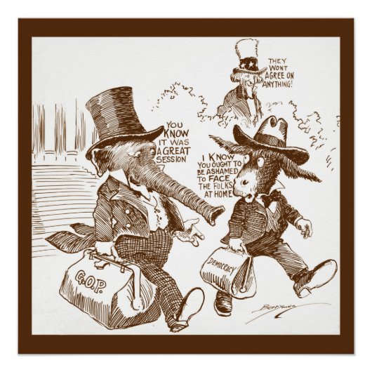 Politieke Cartoon VS c. 1920 Elephant & Donkey Poster (Voorkant)