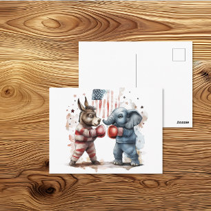 Politieke Ezel vs Olifant Bokskunst Briefkaart