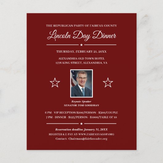 Politieke Fundraising-diner-uitnodiging met foto (Voorkant)