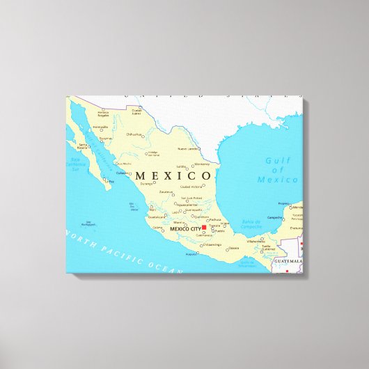 Politieke kaart Mexico Canvas Afdruk (Voorkant)